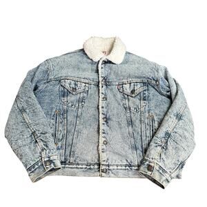Levi Sherpa XL Jean Jacket San Francisco Medium USA 80's Trucker VTG Acid Wash